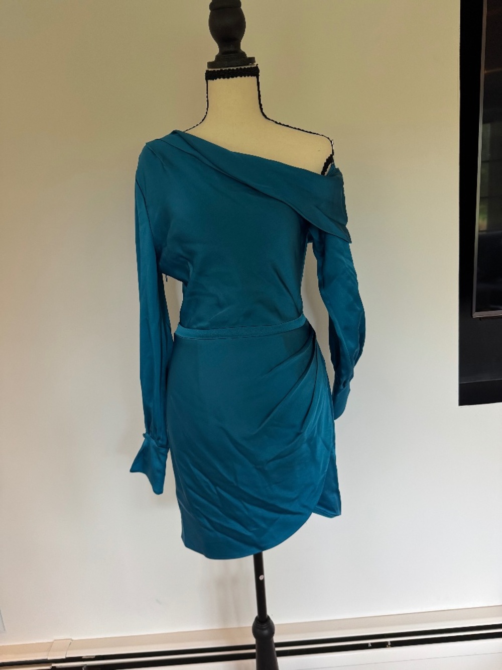 SIMKHAI Cameron Asymmetric Draped Satin Mini Dress
